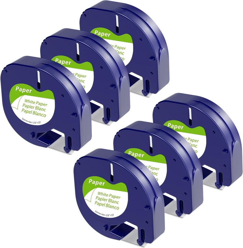 Wonfoucs Compatible Labels Replacement for Dymo Label Maker Refills 91330 10697 White Paper 12mm x 4m 1/2'' x 13' LT Labeling Tape Work for Dymo Letratag Label Maker LT-100H LT-100T QX50, 6-Pack - Image 1